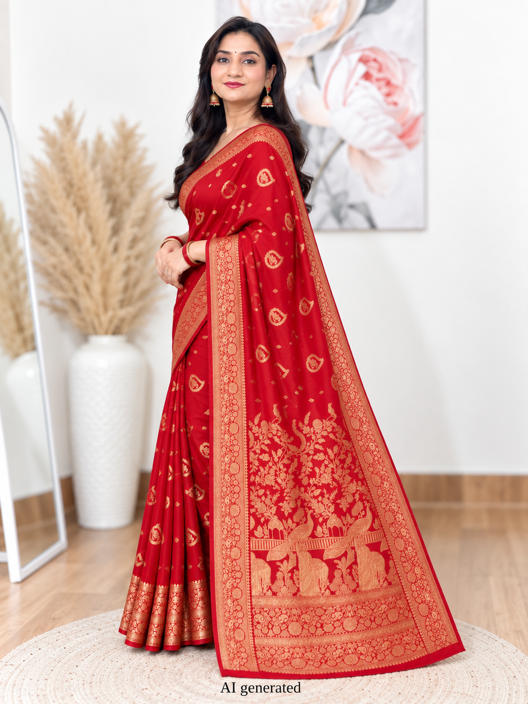 Silk Red Banarasi Katan Saree – Luxurious Festive Elegance