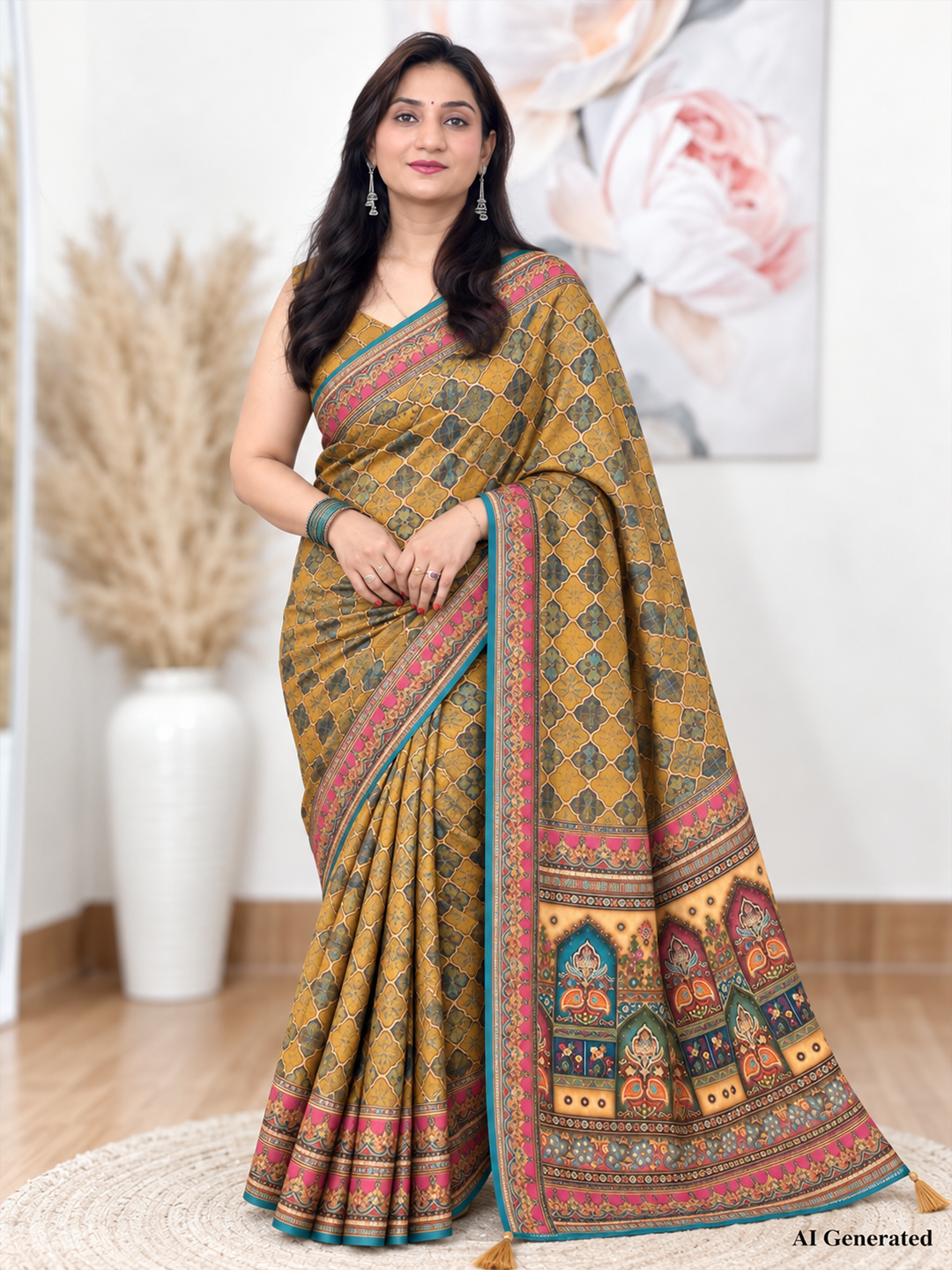 Mustard Soft Georgette Printed Saree – Warm, Flowy Elegance