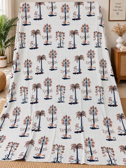 Palm Tree Cotton Bedsheet (93×108 in) with Pillow Covers – Tropical Elegance