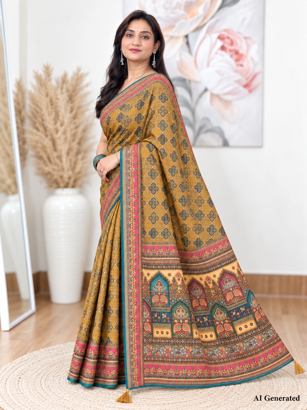Mustard Soft Georgette Printed Saree – Warm, Flowy Elegance