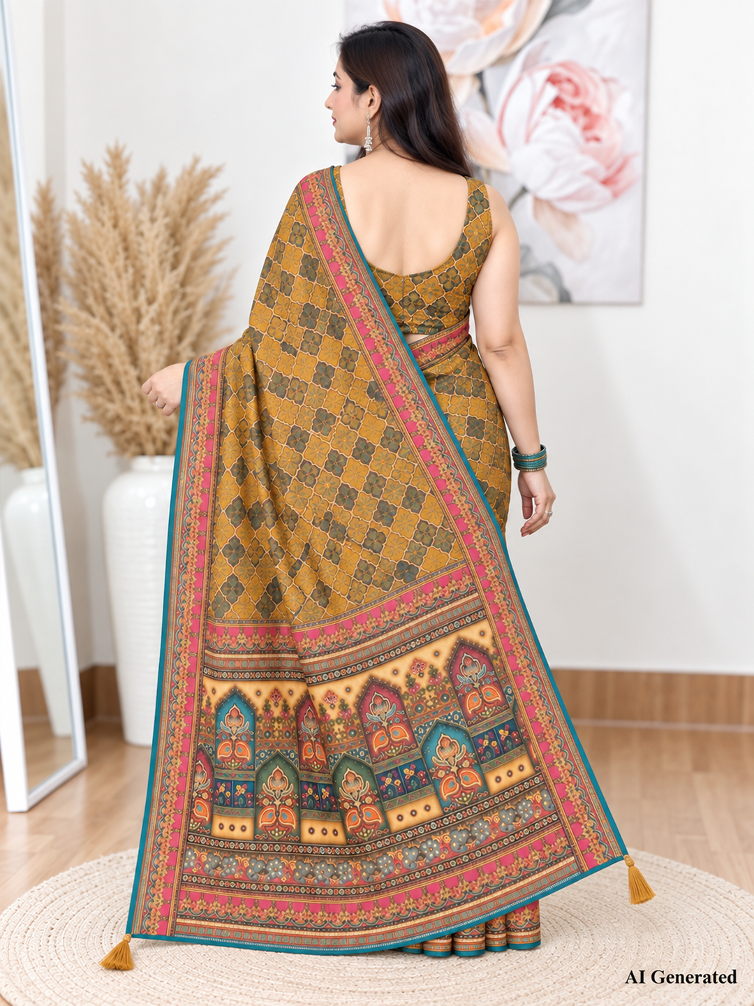 Mustard Soft Georgette Printed Saree – Warm, Flowy Elegance
