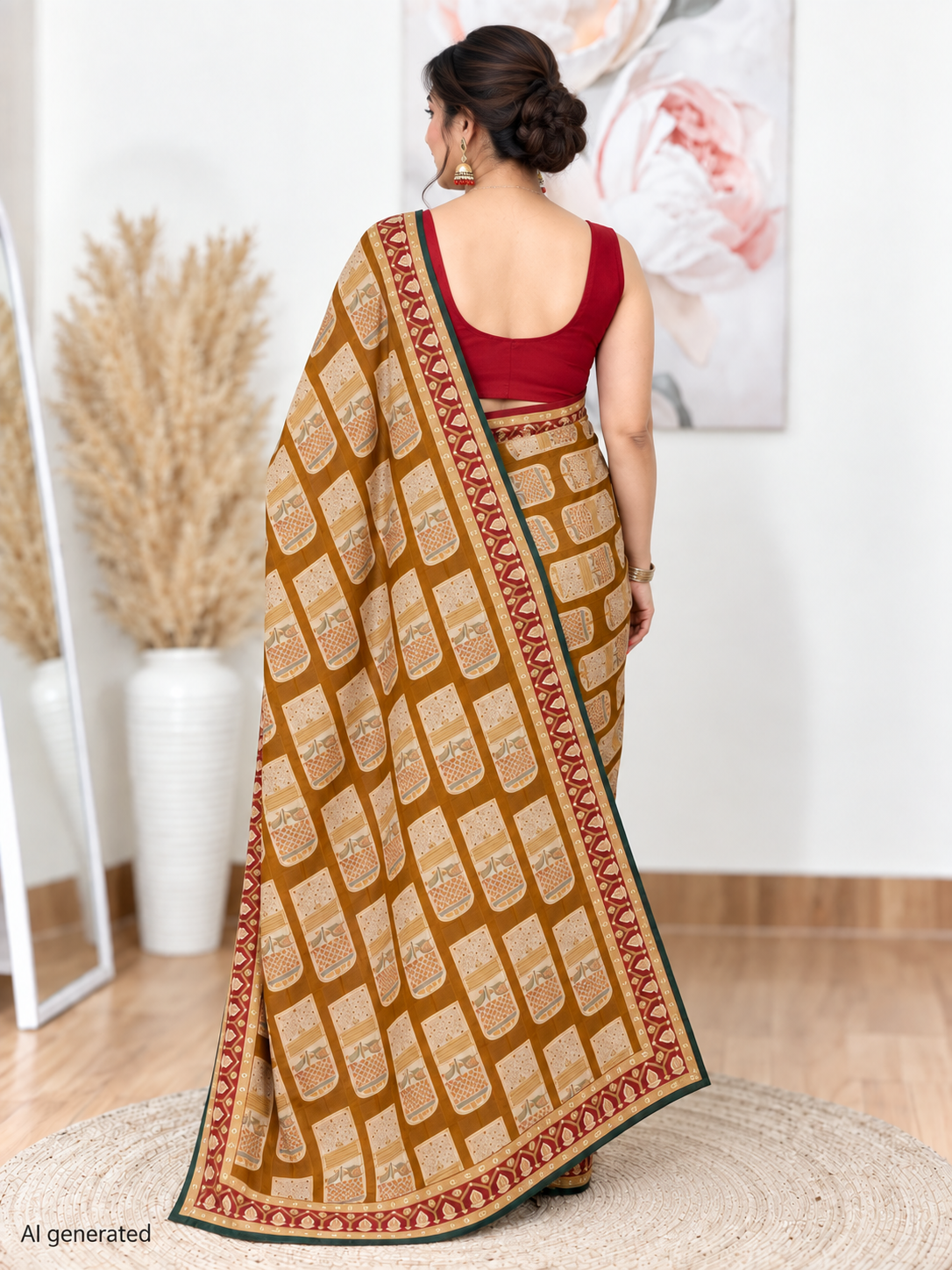 Mustard Printed Brasso Saree – Warm, Contemporary Elegance