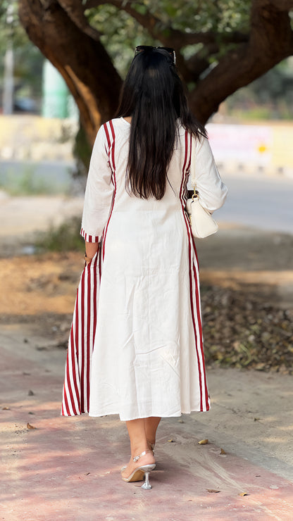 A-Line Dress – Rayon Cotton Striped Day Dress