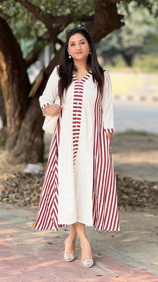 A-Line Dress – Rayon Cotton Striped Day Dress