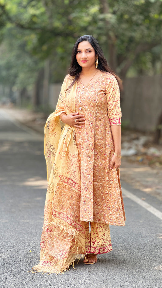 A-Line Kali Kurta with Palazzo – Pure Cotton Easy-Fit Set
