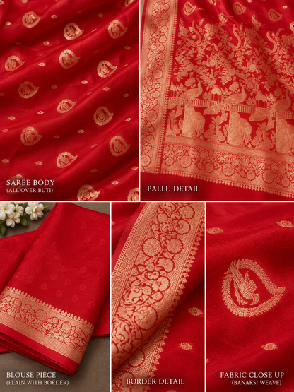 Silk Red Banarasi Katan Saree – Luxurious Festive Elegance