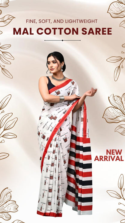 Mal Cotton Saree – Soft, Lightweight Cotton Saree with Minimal Digital Prints