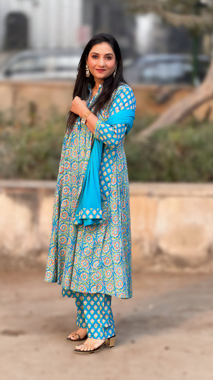 Blue Cotton Maternity Kurta Set for Women – Size Inclusive S–5XL