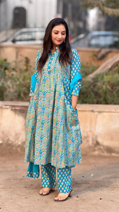 Blue Cotton Maternity Kurta Set for Women – Size Inclusive S–5XL