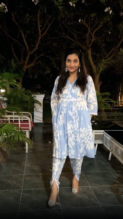Cotton Blue Dhoti Co-Ord Set – Trendy Comfort Ethnic Elegance (S–5XL)