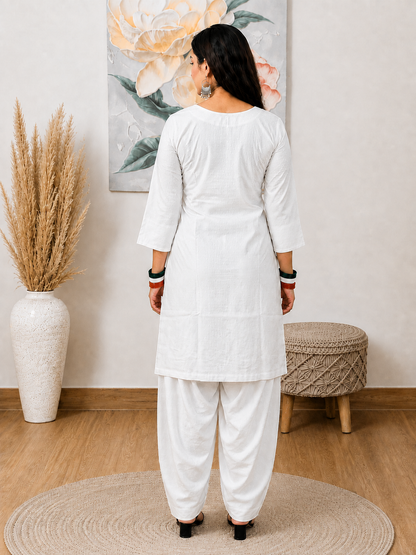 Pearl White Kurti with Salwar – Elegant Coordinated Comfort