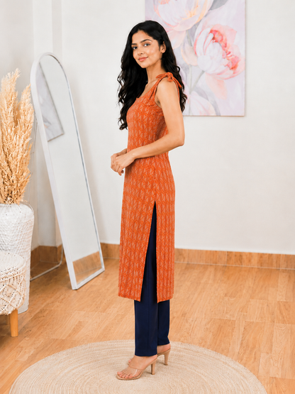 Orange Stripe Cotton Kurti – Vibrant Casual Striped Elegance (S–5XL)(Only Kurti)