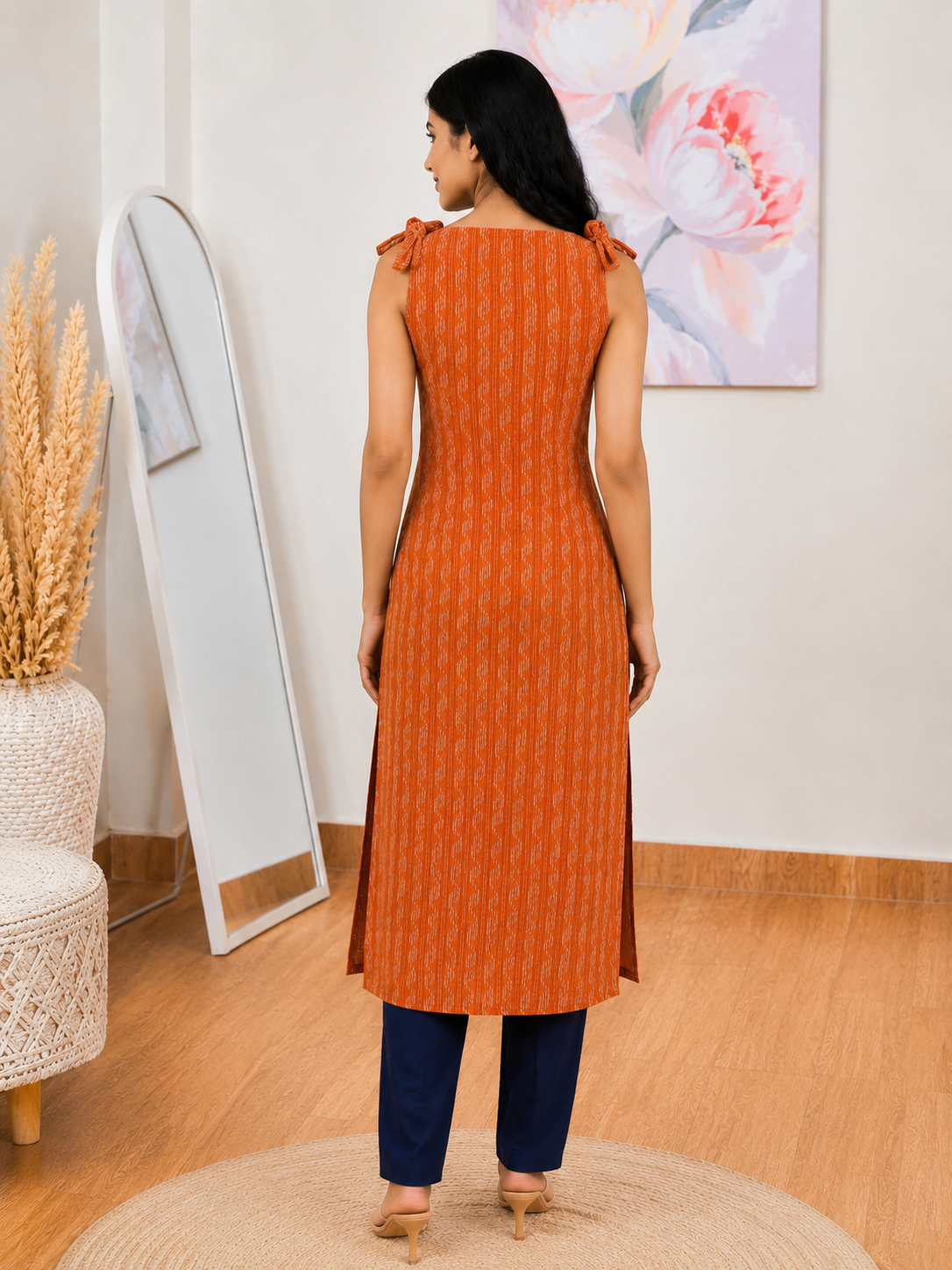 Orange Stripe Cotton Kurti – Vibrant Casual Striped Elegance (S–5XL)(Only Kurti)