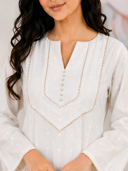 Cotton Pearl White A-Line Kurti – Elegant Minimalist Sophistication(S–5XL)(Only Kurti)