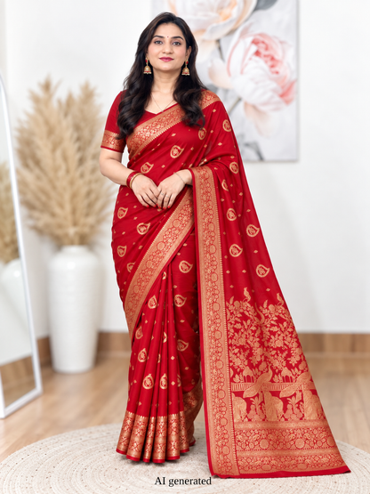 Silk Red Banarasi Katan Saree – Luxurious Festive Elegance
