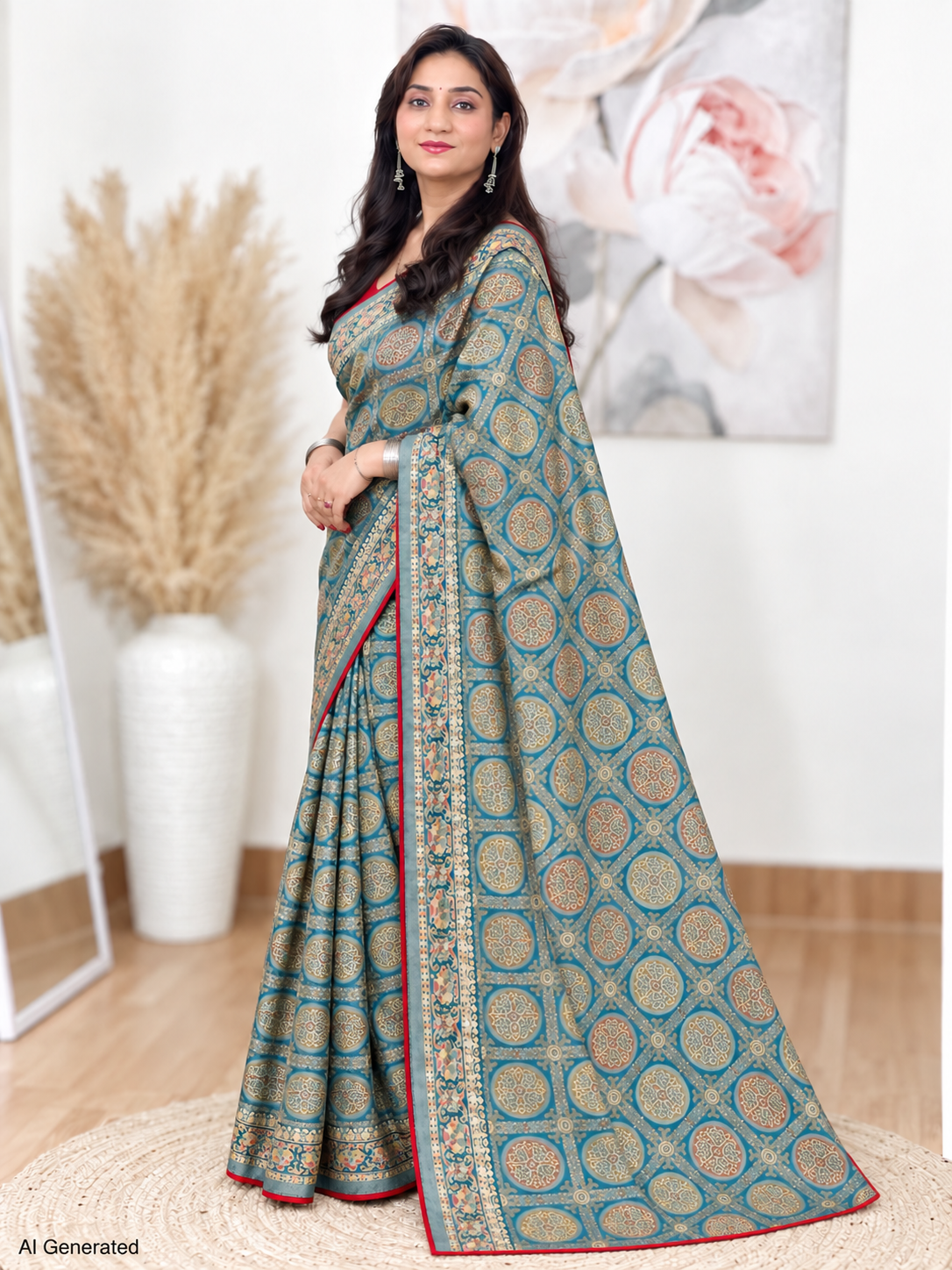 Firozi Printed Braso Saree – Vibrant Everyday Elegance