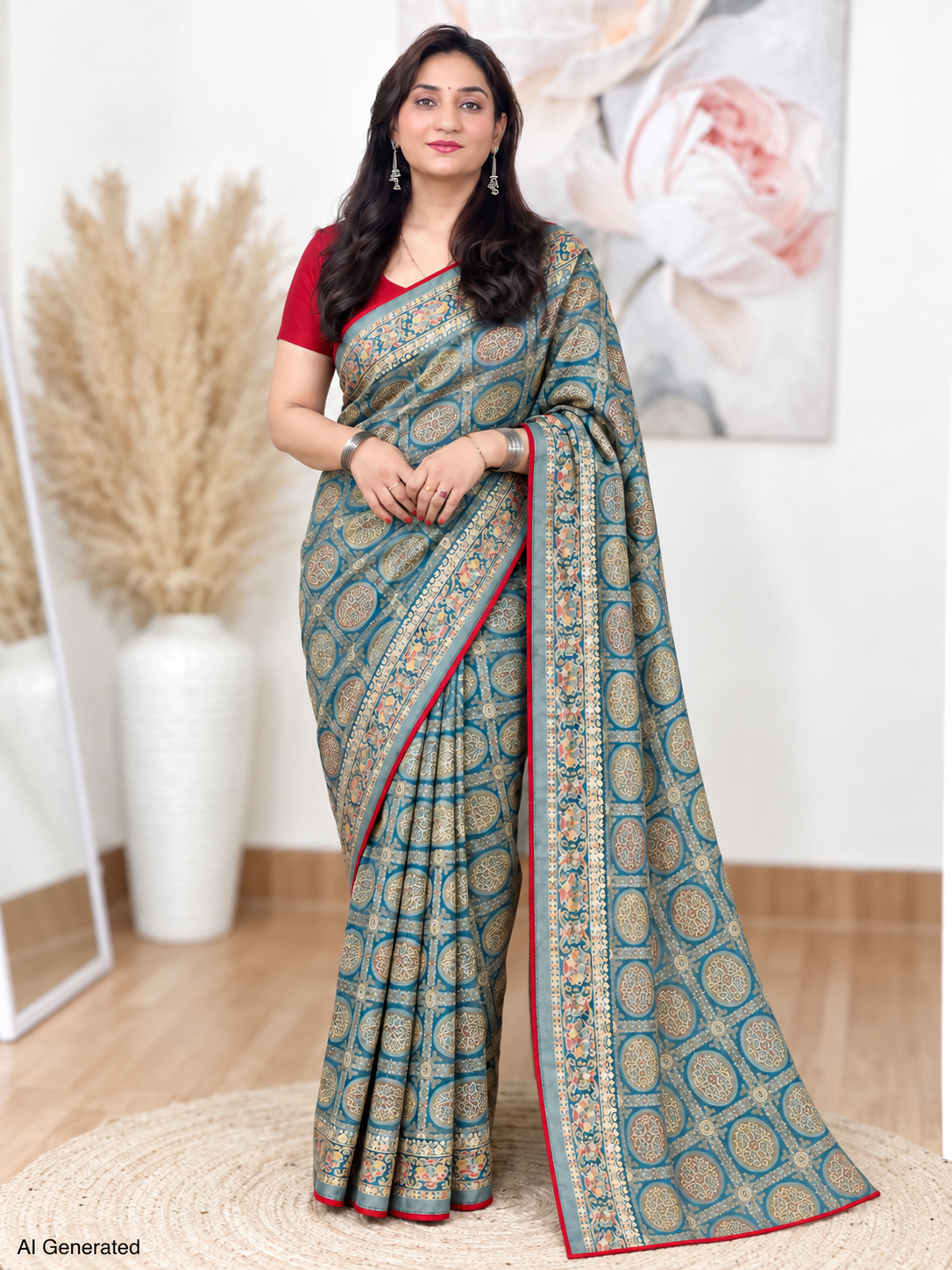 Firozi Printed Braso Saree – Vibrant Everyday Elegance