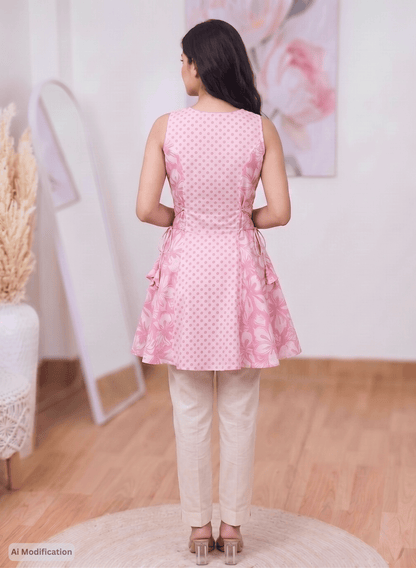 Cotton Pink Angrakha Short Kurti – Feminine Traditional Charm (Only Kurti) (S–5XL)