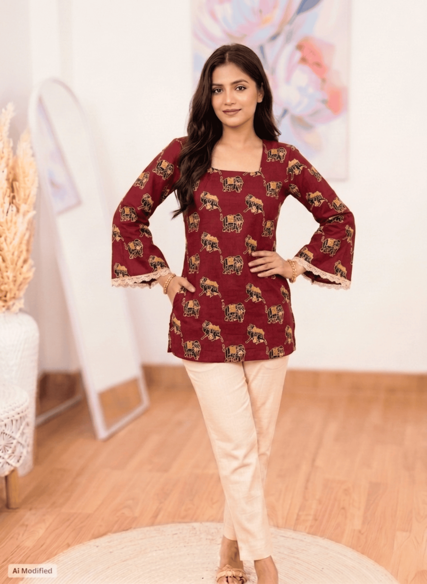 Cotton Maroon Majestic Short Kurti – Regal Versatile Charm (Only Kurti) (S–5XL)