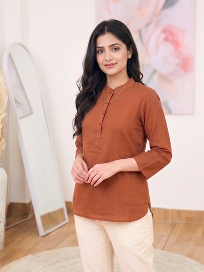 Cotton Rustic Charm Solid Office Wear Tunic – Earthy Professional Simplicity (Only Kurti) (S–5XL)