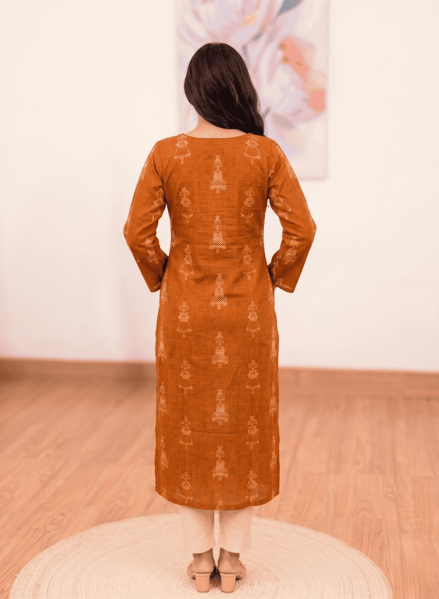 Cotton Rust Orange Long Kurti – Earthy Warm Elegance (S–5XL)(Only Kurti)