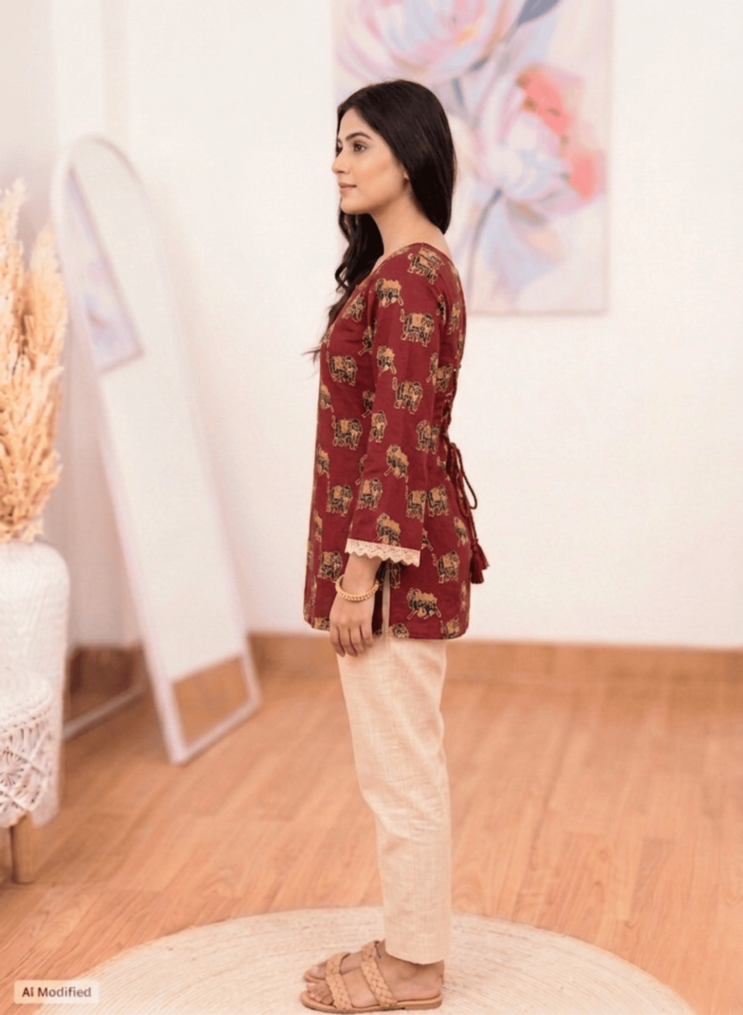 Cotton Maroon Majestic Short Kurti – Regal Versatile Charm (Only Kurti) (S–5XL)