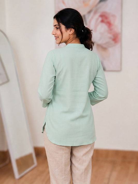 Mint Green Textured Cotton Kurti – Graceful Everyday Elegance (Only Kurti)(S–5XL)