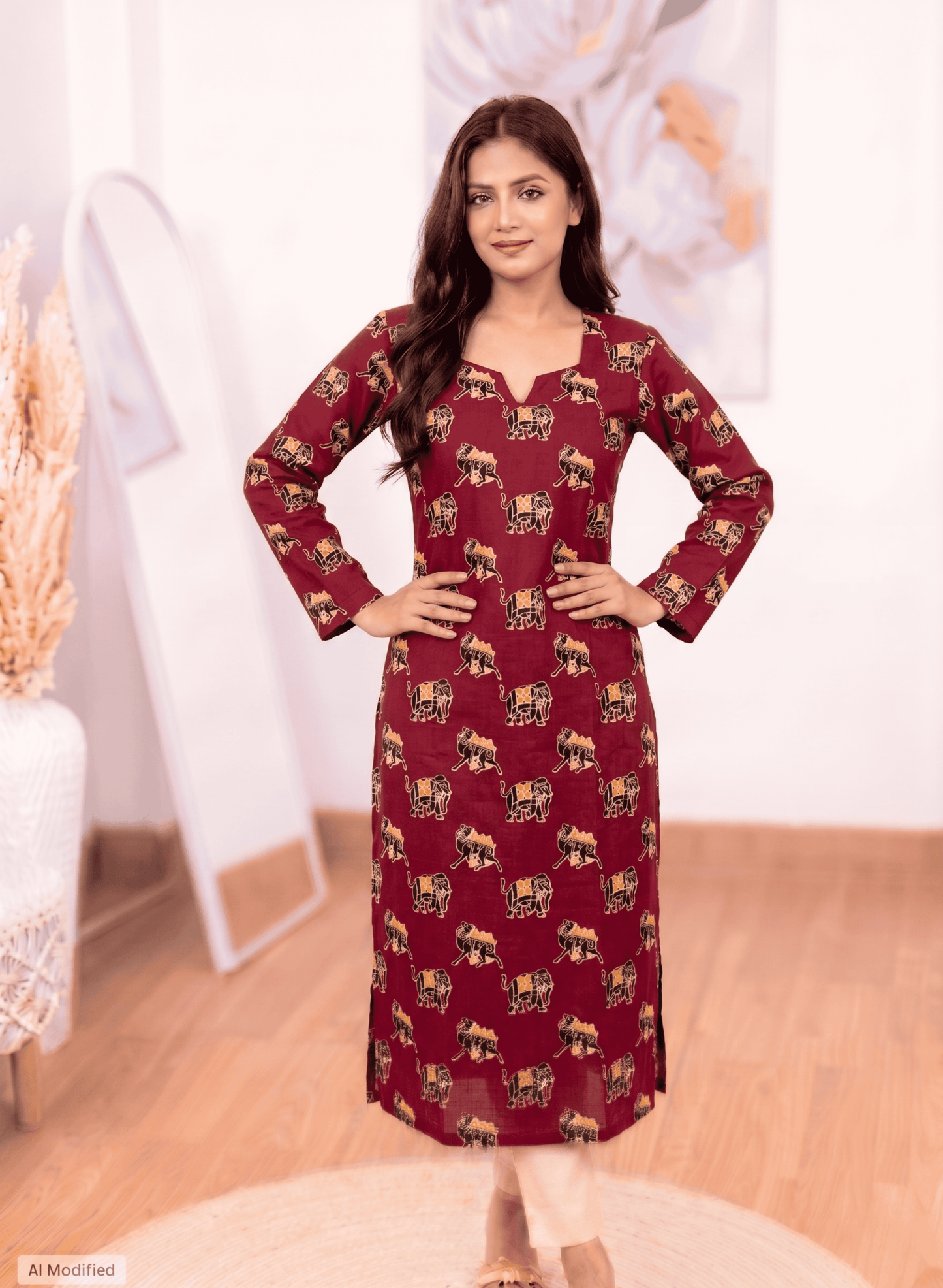 Cotton Hand-Block Print Maroon Kurti – Artisanal Heritage Elegance (S–5XL)(Only Kurti)