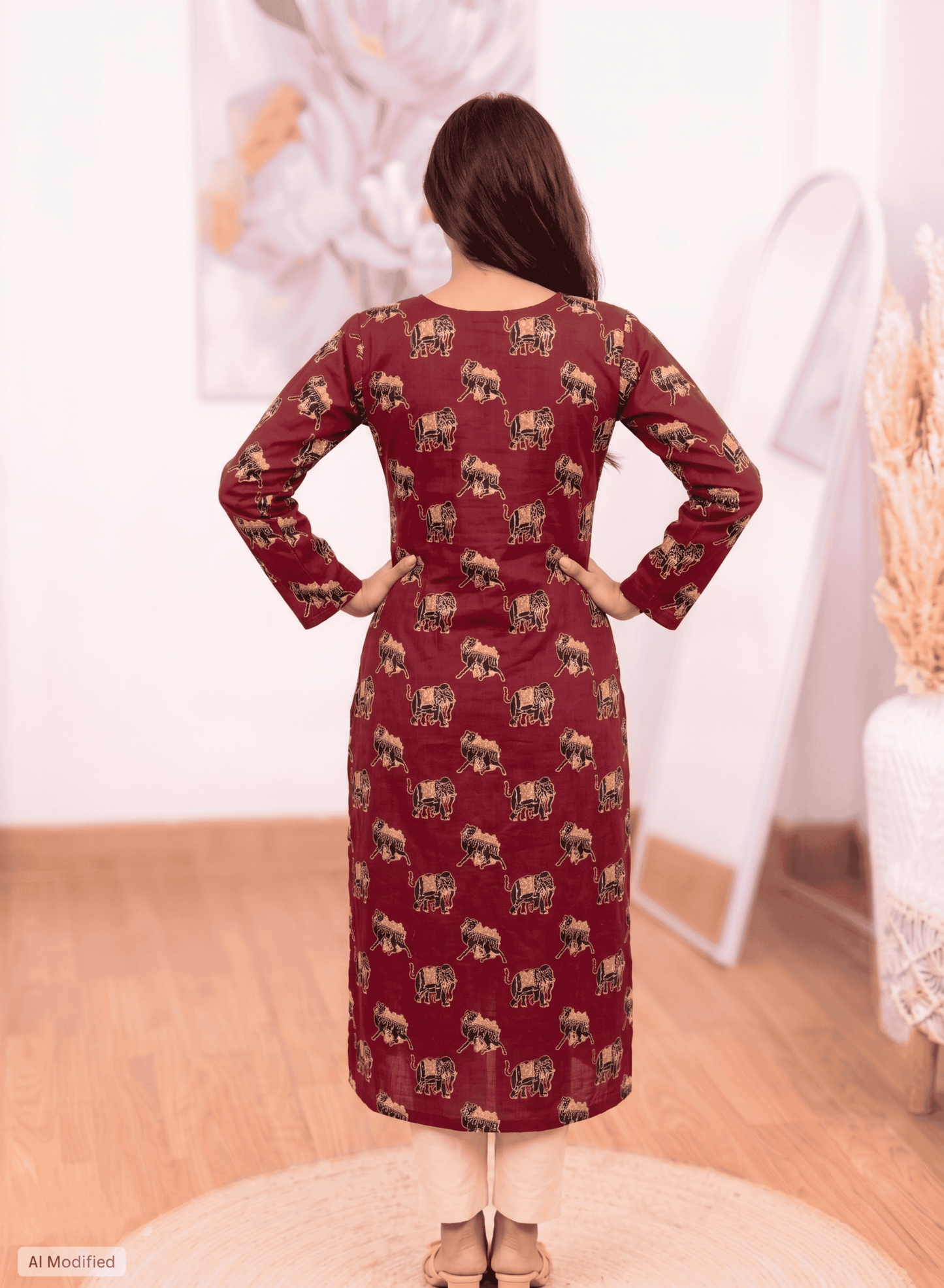 Cotton Hand-Block Print Maroon Kurti – Artisanal Heritage Elegance (S–5XL)(Only Kurti)