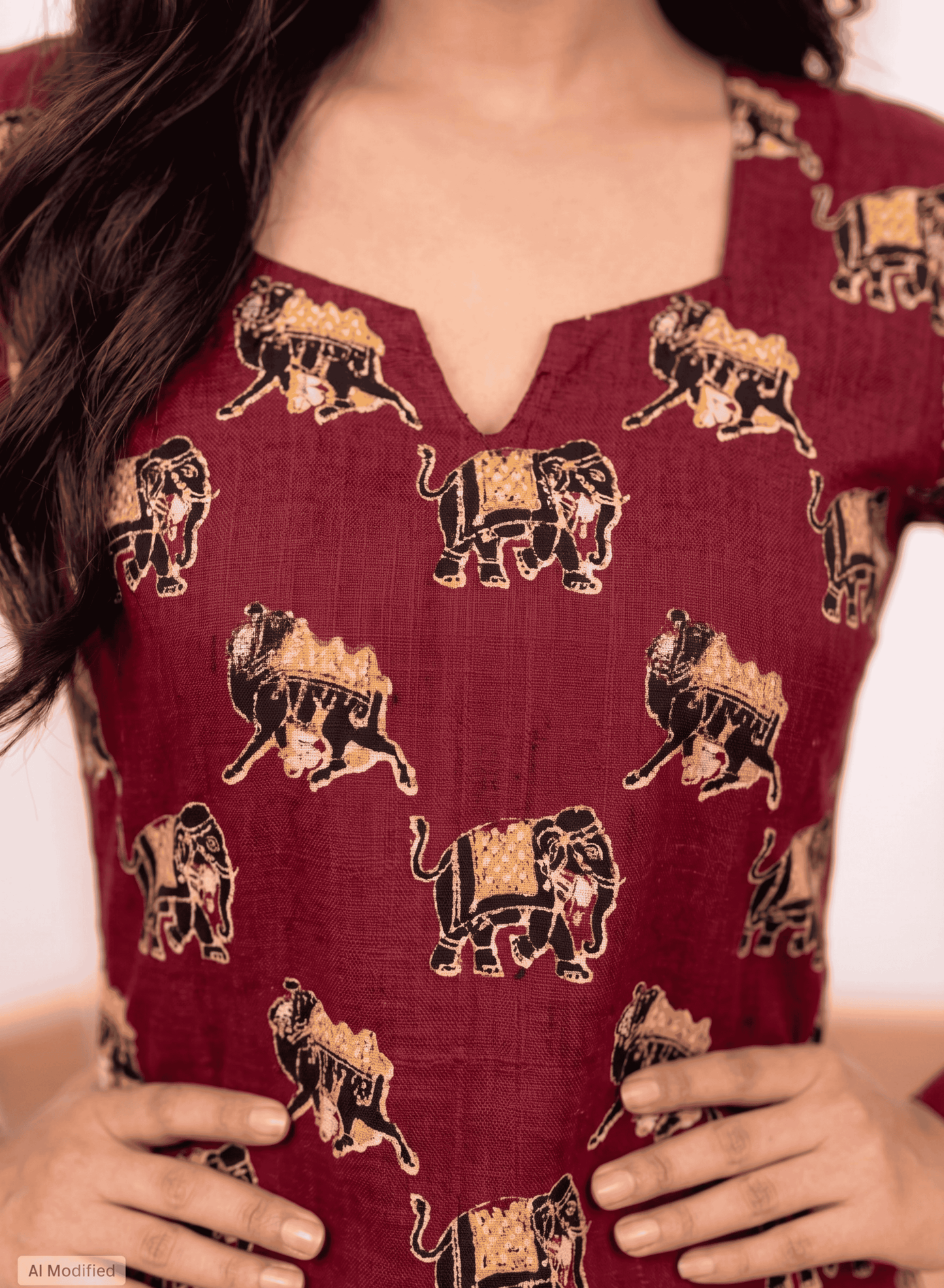 Cotton Hand-Block Print Maroon Kurti – Artisanal Heritage Elegance (S–5XL)(Only Kurti)