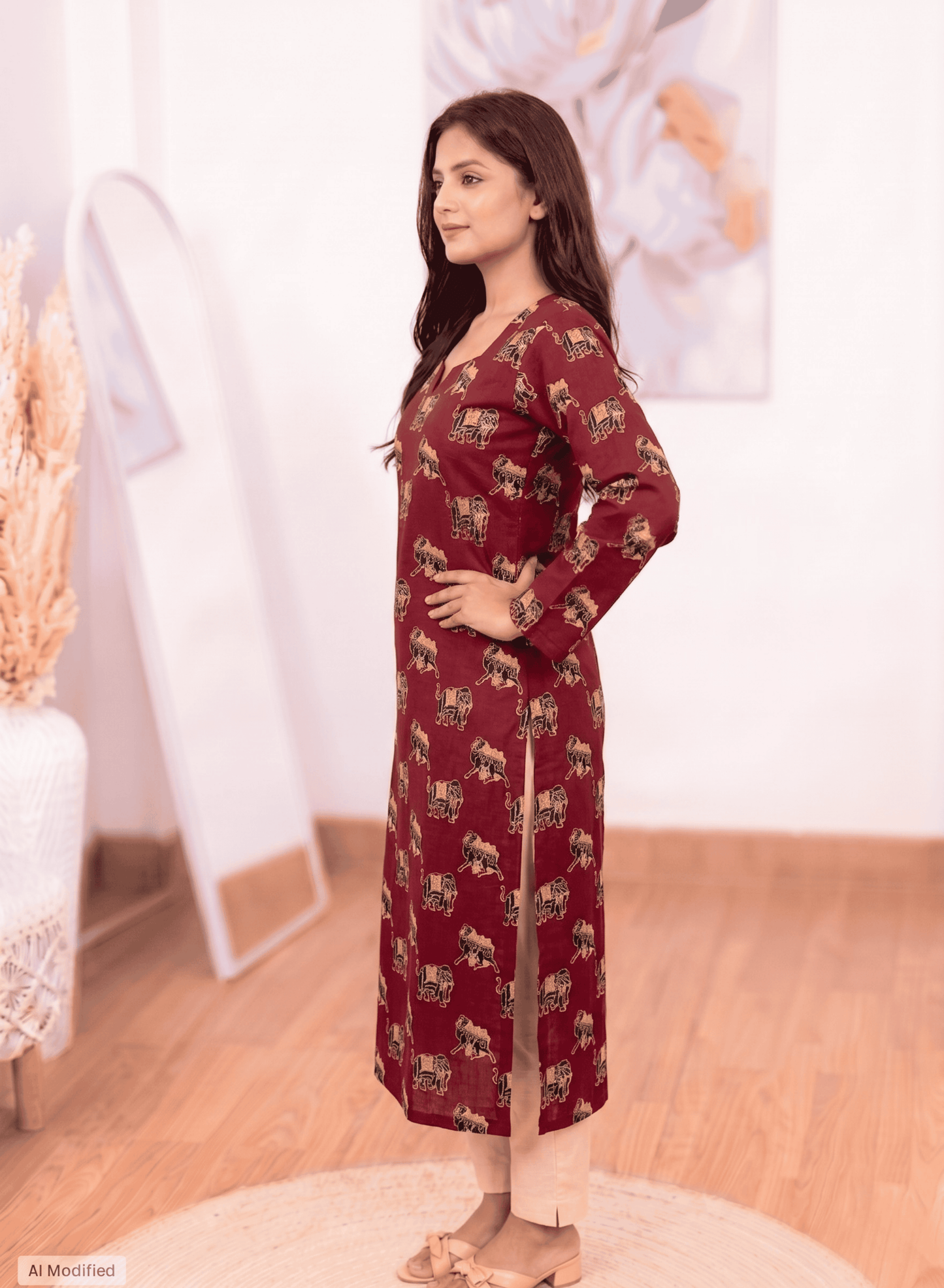 Cotton Hand-Block Print Maroon Kurti – Artisanal Heritage Elegance (S–5XL)(Only Kurti)