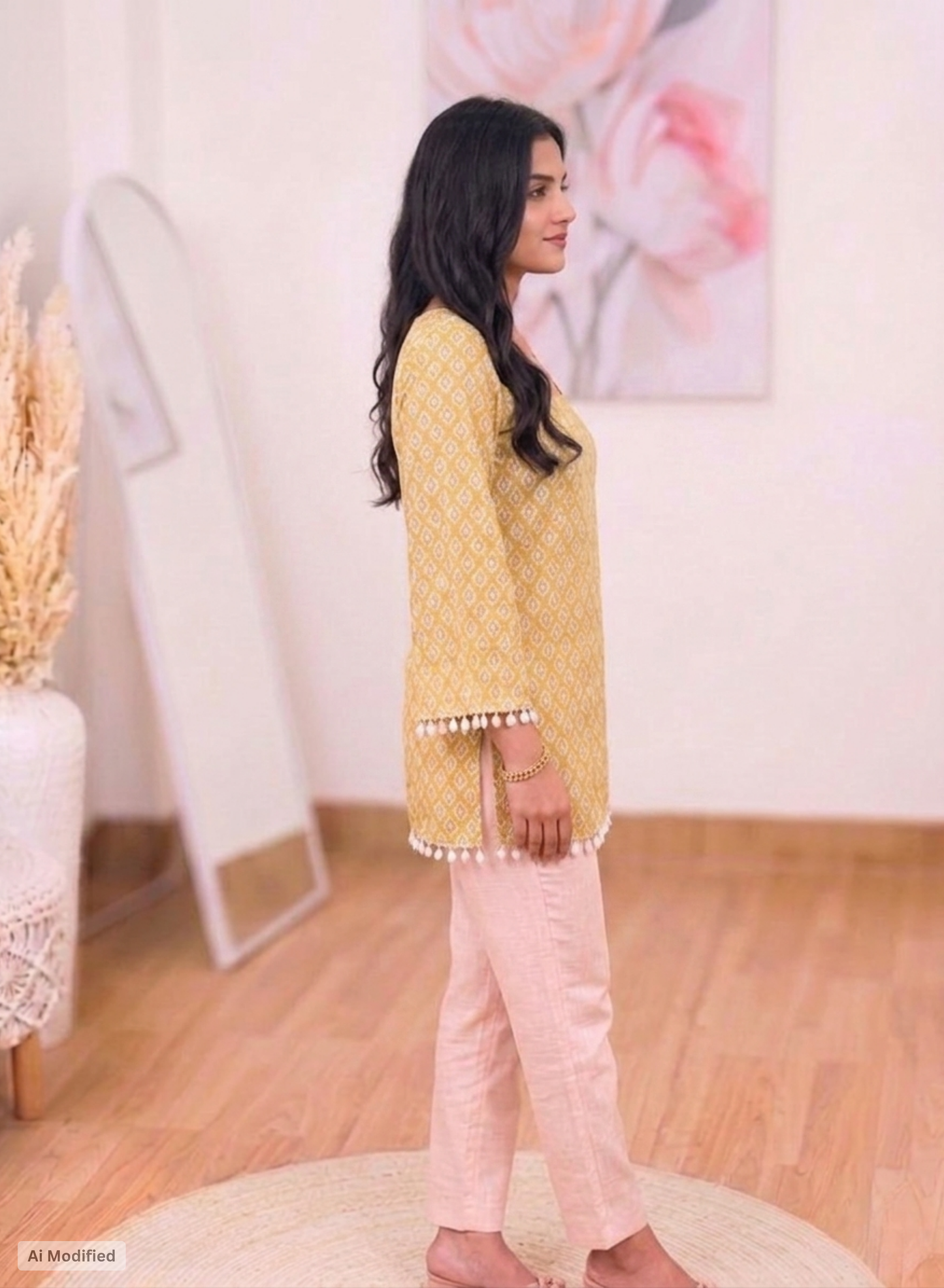 Cotton Golden Grid Kurti – Modern Sophisticated Elegance (Only Kurti) (S–5XL)