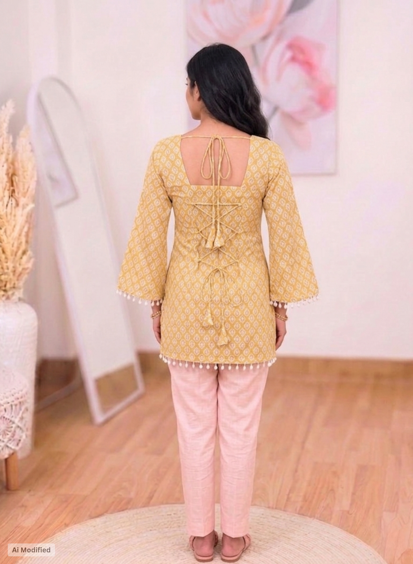 Cotton Golden Grid Kurti – Modern Sophisticated Elegance (Only Kurti) (S–5XL)