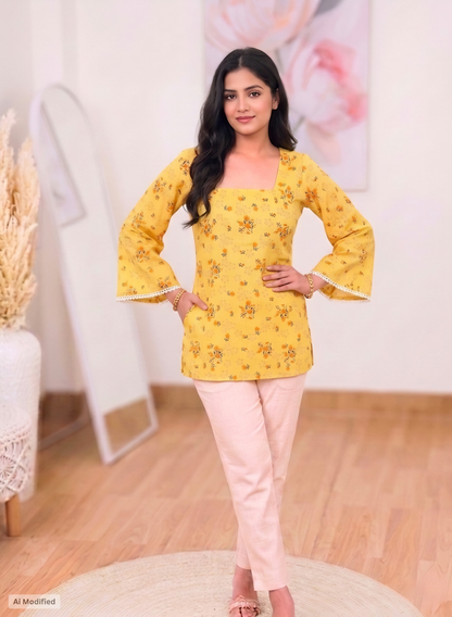 Cotton Floral Flare Kurti – Feminine Everyday Elegance (Only Kurti) (S–5XL)