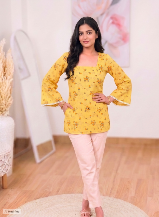 Cotton Floral Flare Kurti – Feminine Everyday Elegance (Only Kurti) (S–5XL)