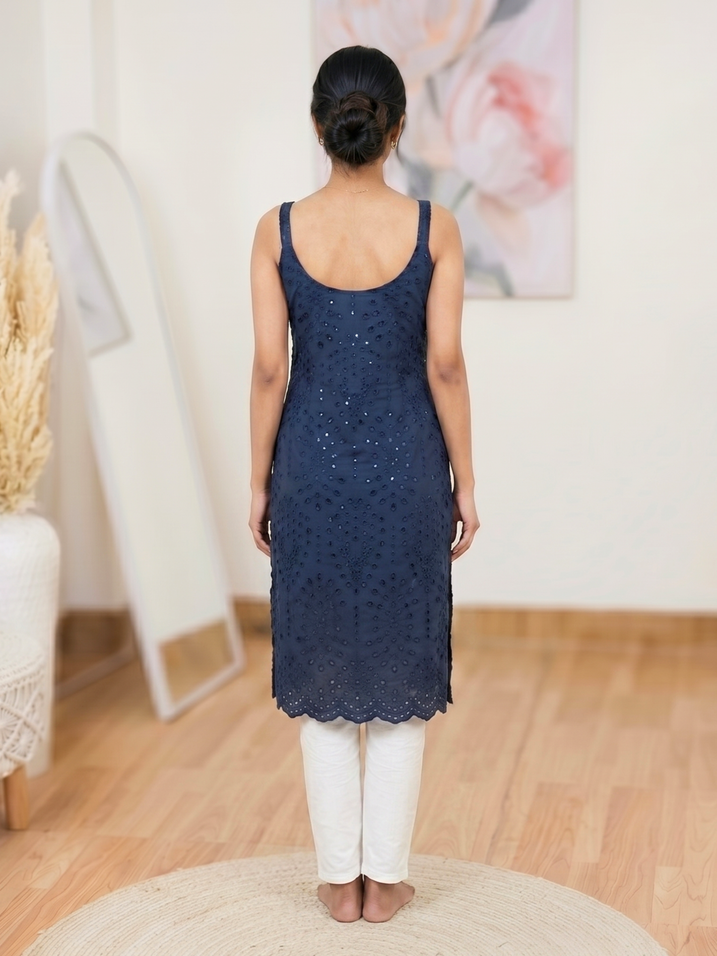 Cotton Navy Blue Hakoba Embroidered Kurti – Elegant Everyday Sophistication (Only Kurti) (S–5XL)