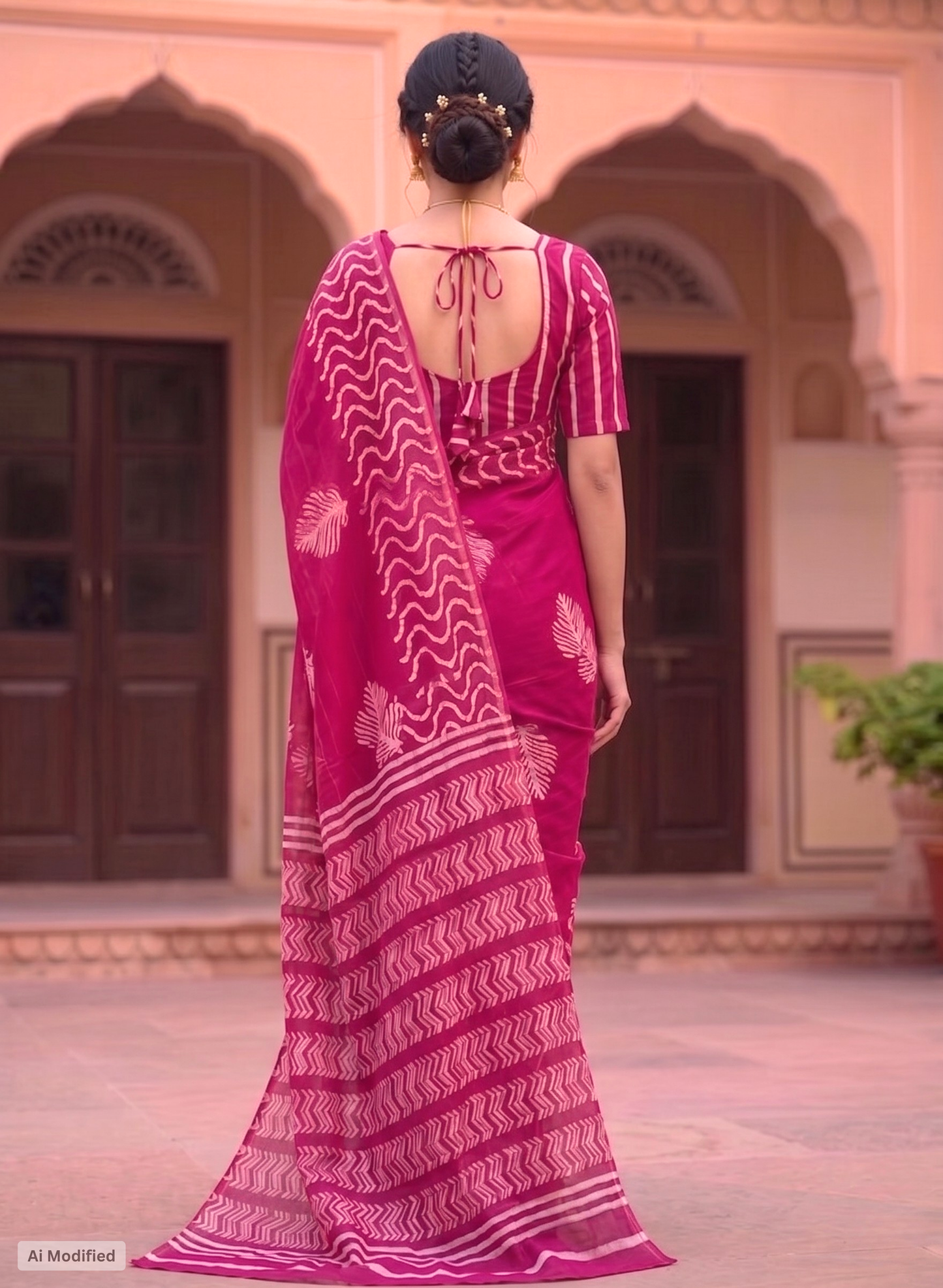 Cotton Magenta Magic Saree – Vibrant Festive Elegance (One Size)