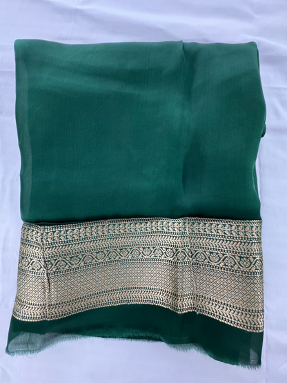 Banarasi Soft Silk Bottle Green Saree – Timeless Luxe Heritage Elegance (One Size)