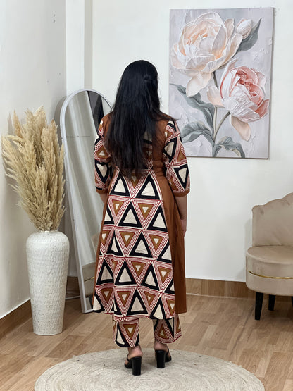 Cotton Geometric Print Midi Dress – Artistic Modern Casual Ethnic (S–5XL)
