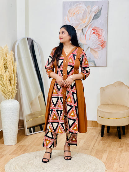 Cotton Geometric Print Midi Dress – Artistic Modern Casual Ethnic (S–5XL)