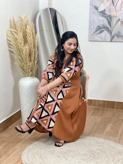 Cotton Geometric Print Midi Dress – Artistic Modern Casual Ethnic (S–5XL)
