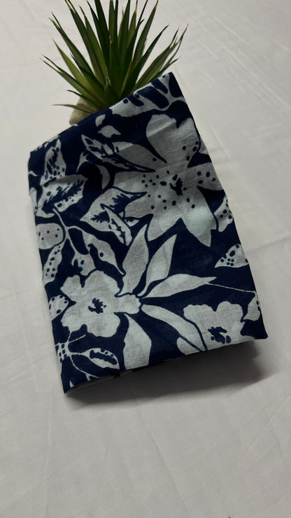 Cotton Classic Indigo Block Print Saree – Timeless Artisanal Elegance (One Size)
