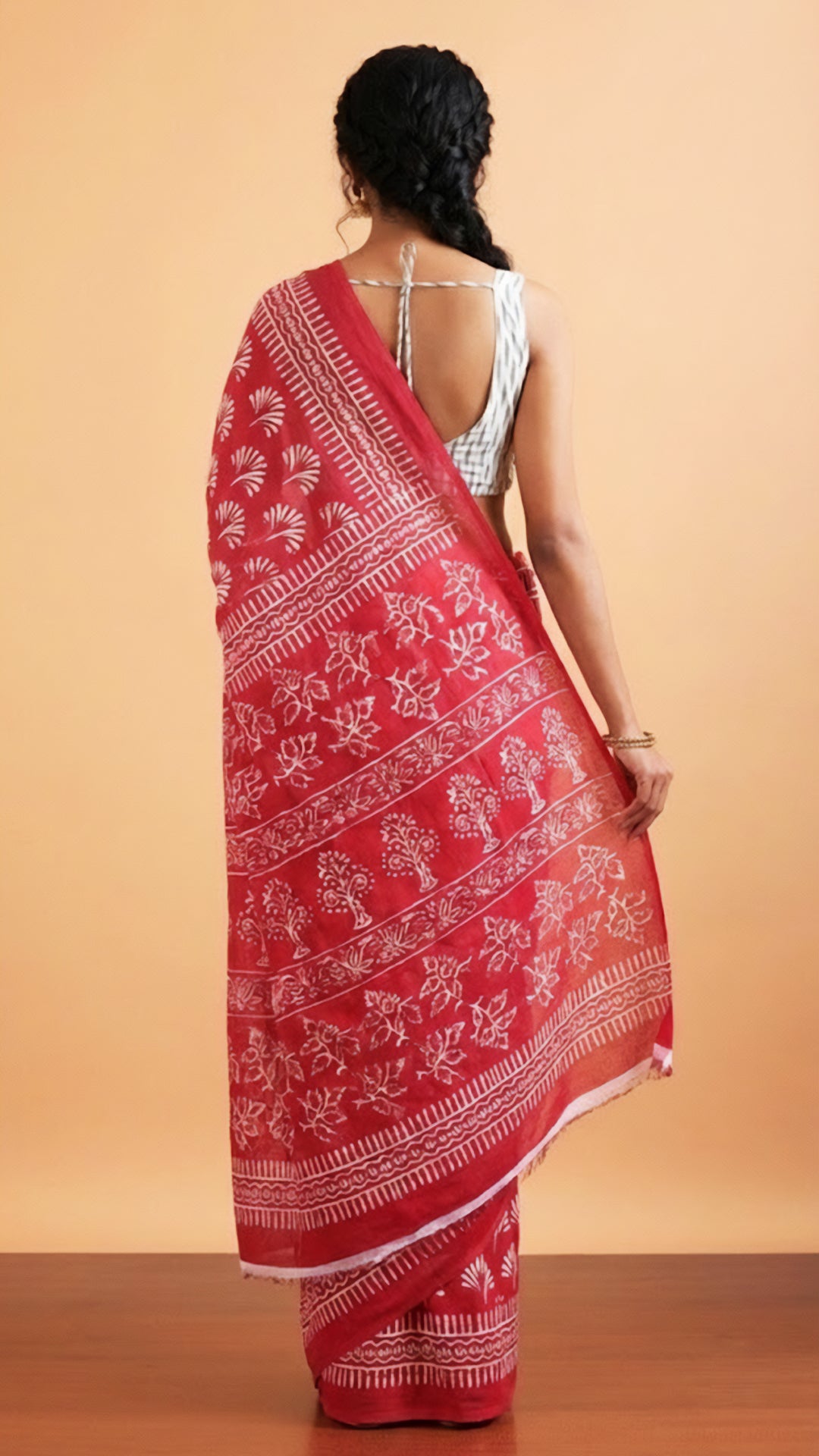 Red Mal Cotton Saree – Soft, Lightweight Cotton Saree with Statement Stripes