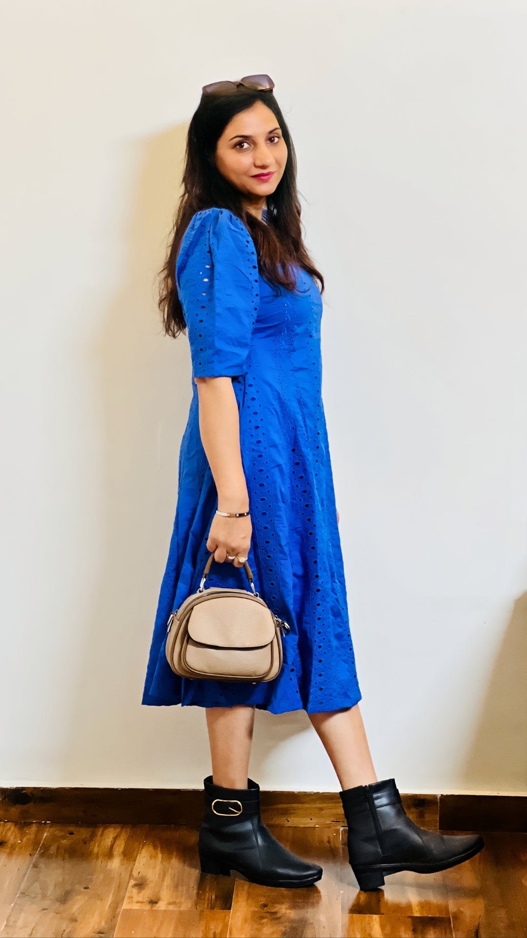 Royal Flair Eyelet Dress – Blue