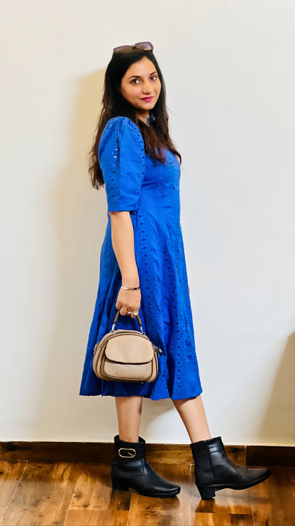 Royal Flair Eyelet Dress – Blue