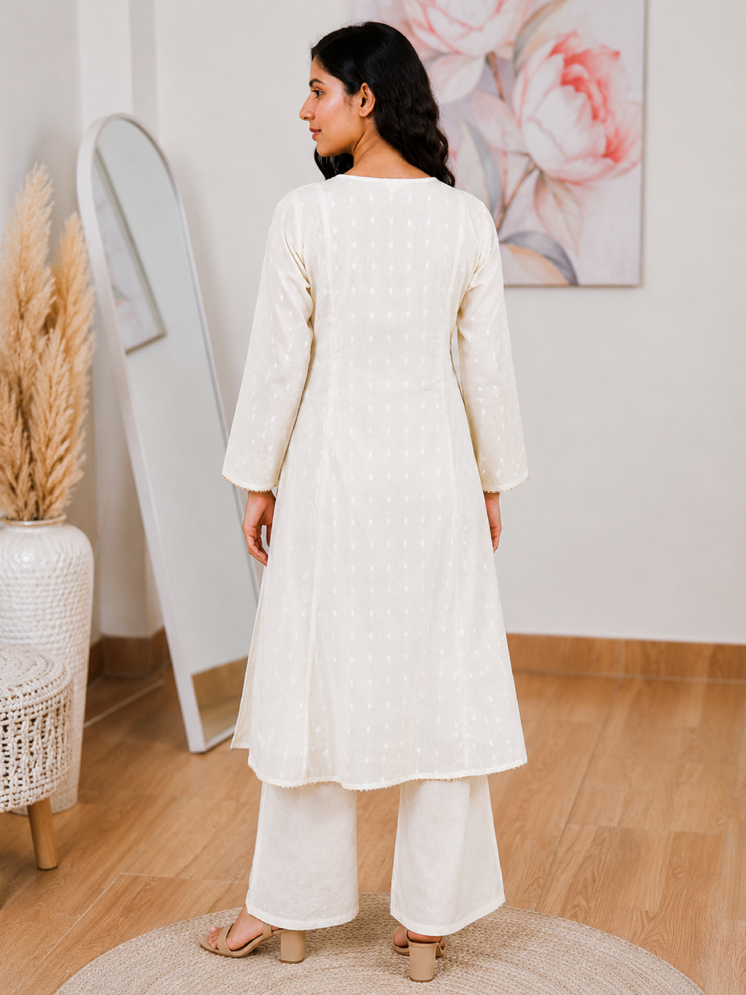 Cotton Pearl White A-Line Kurti – Elegant Minimalist Sophistication(S–5XL)(Only Kurti)
