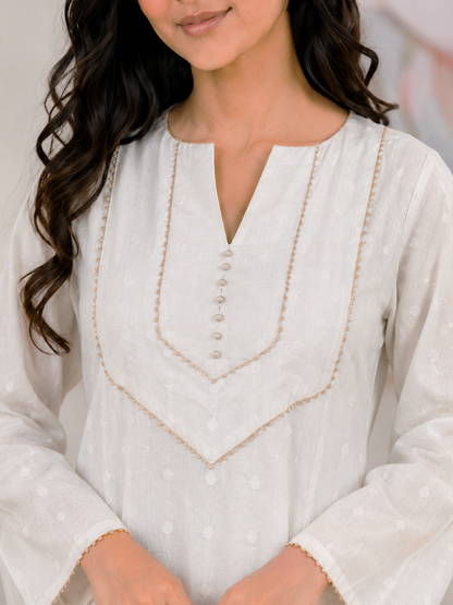 Cotton Pearl White A-Line Kurti – Elegant Minimalist Sophistication(S–5XL)(Only Kurti)