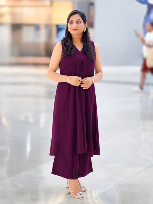 Cotton Purple Apple‑Cut Palazzo Set – Elegant Flowy Comfort