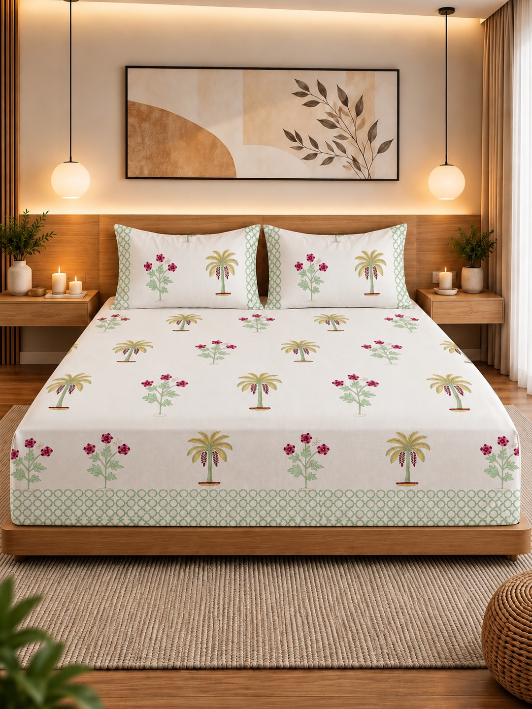 Hand Block Print Premium Cotton Bedsheet –108×108 King Size
