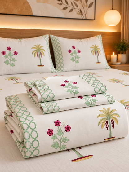 Hand Block Print Premium Cotton Bedsheet –108×108 King Size